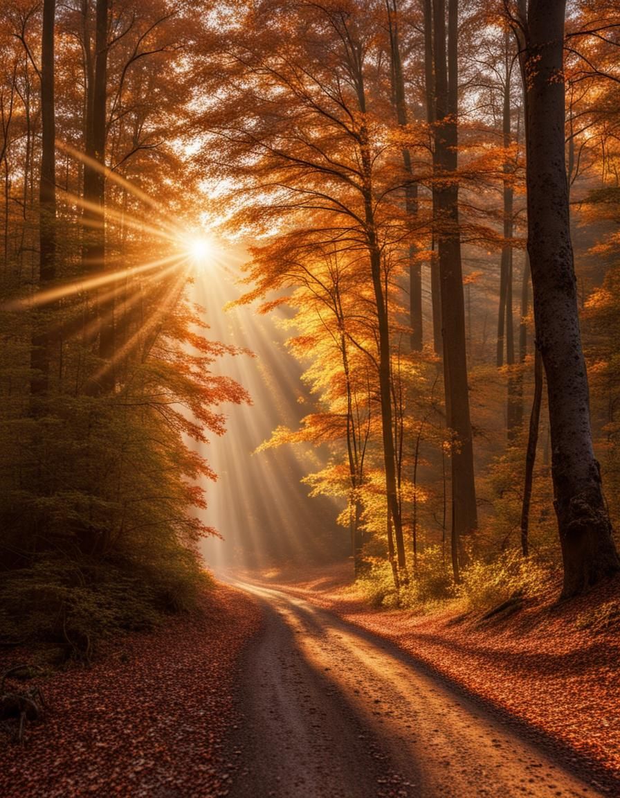 Scenic Autumn Forest Landscape at Sunrise