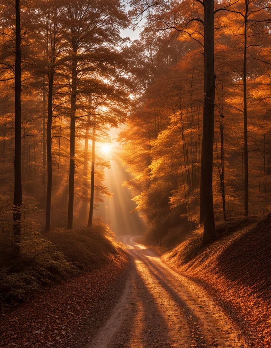 Scenic Autumn Forest Landscape at Sunrise