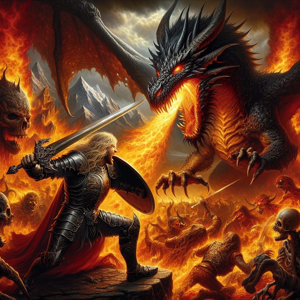 Knight and Dragon Battle in Realistic Detail