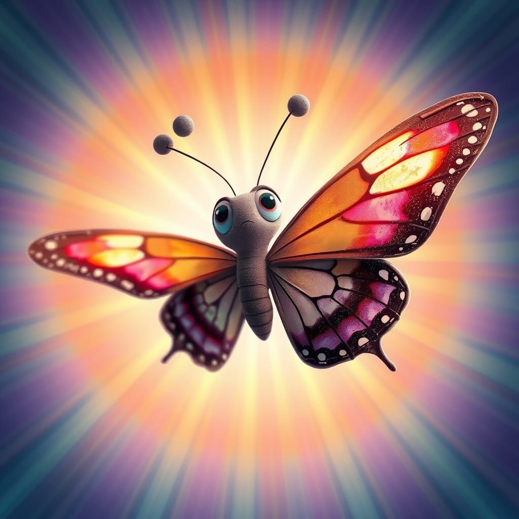 Confused Butterfly in Whimsical 3D Digital Art