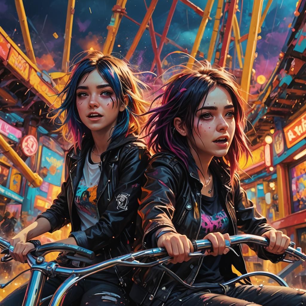 Emo teen girls on rides