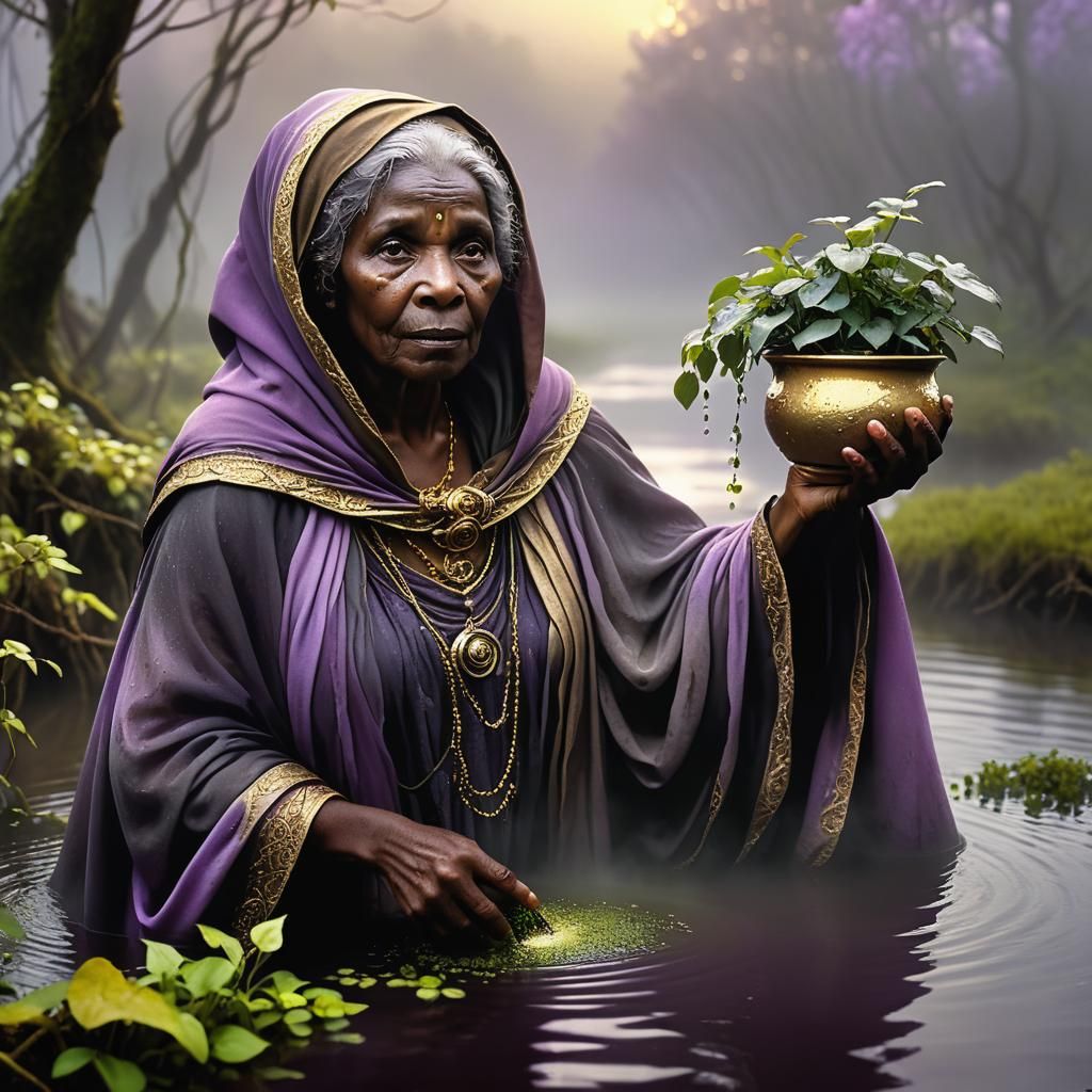 Mystical Woman Emerges from Swamp in Digital Art