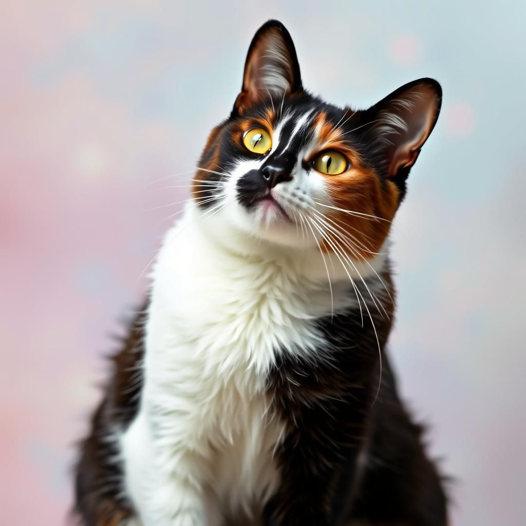 Bi-Color Cat Portrait in Impressionist Style
