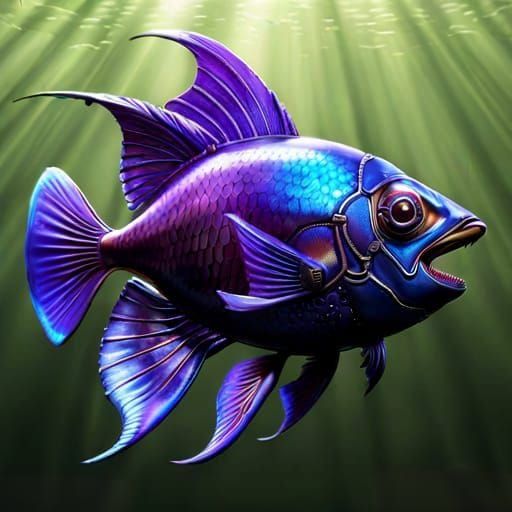 Steampunk Fish in Lavender and Purple: A Dark Fantasy