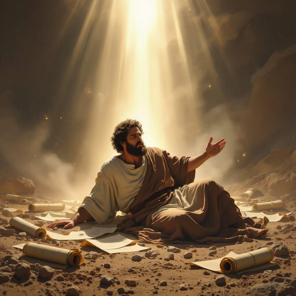 Apostle Paul Conversion in Mystical Realism Style