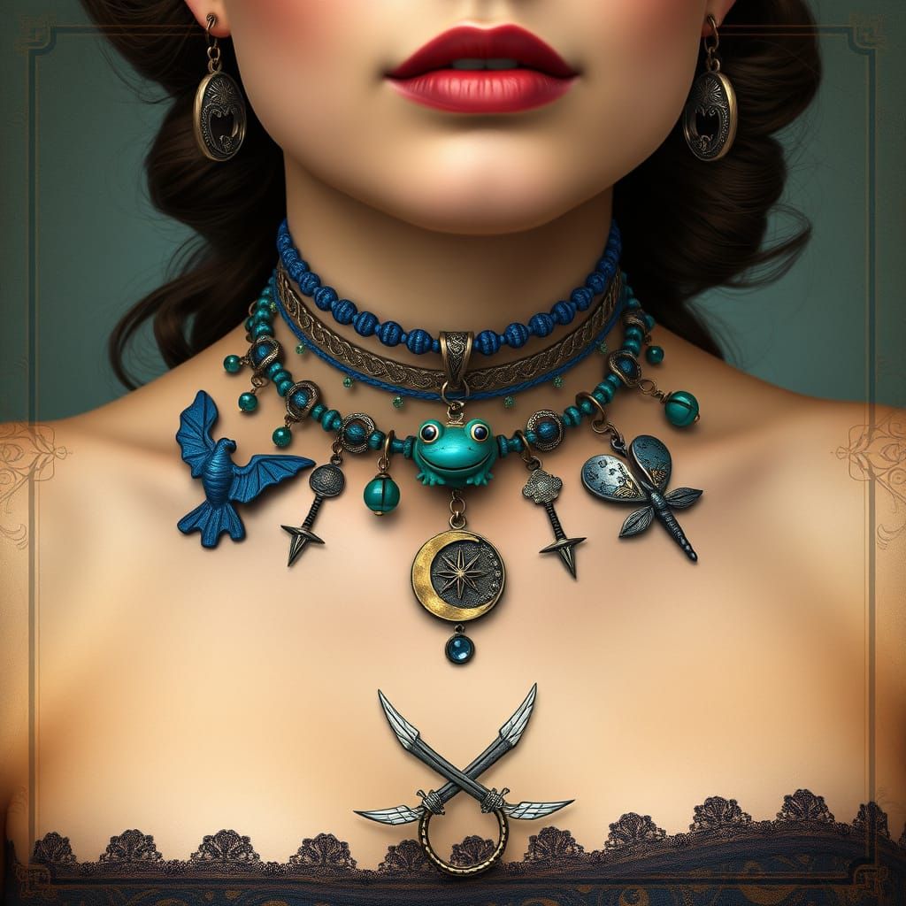 Woman's Intricate Necklace in Whimsical Vintage Style