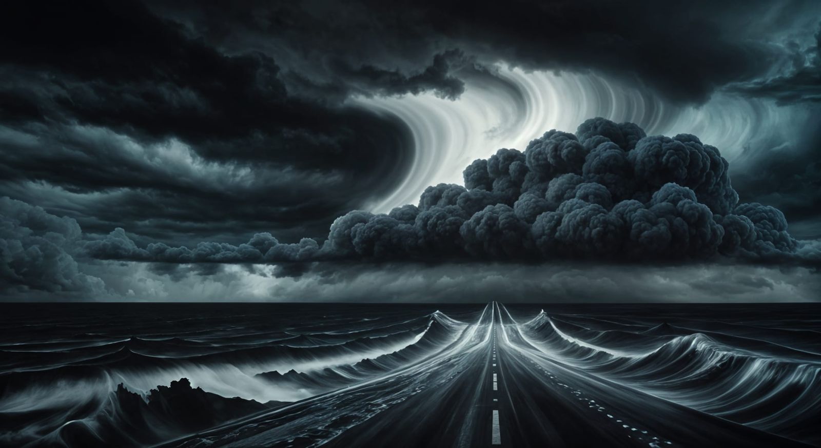 Menacing Dark Cloud in Stormy Retrofuture Sky