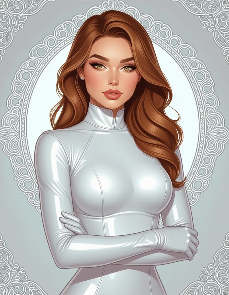 Elegant Woman in White Latex Outfit, Digital Art