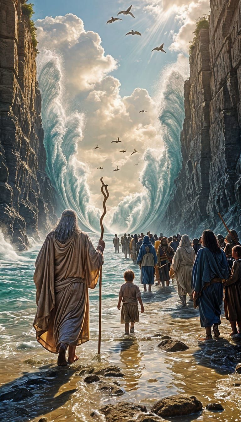 Moses Parting the Sea in Hyper-Realistic Cinematic POV