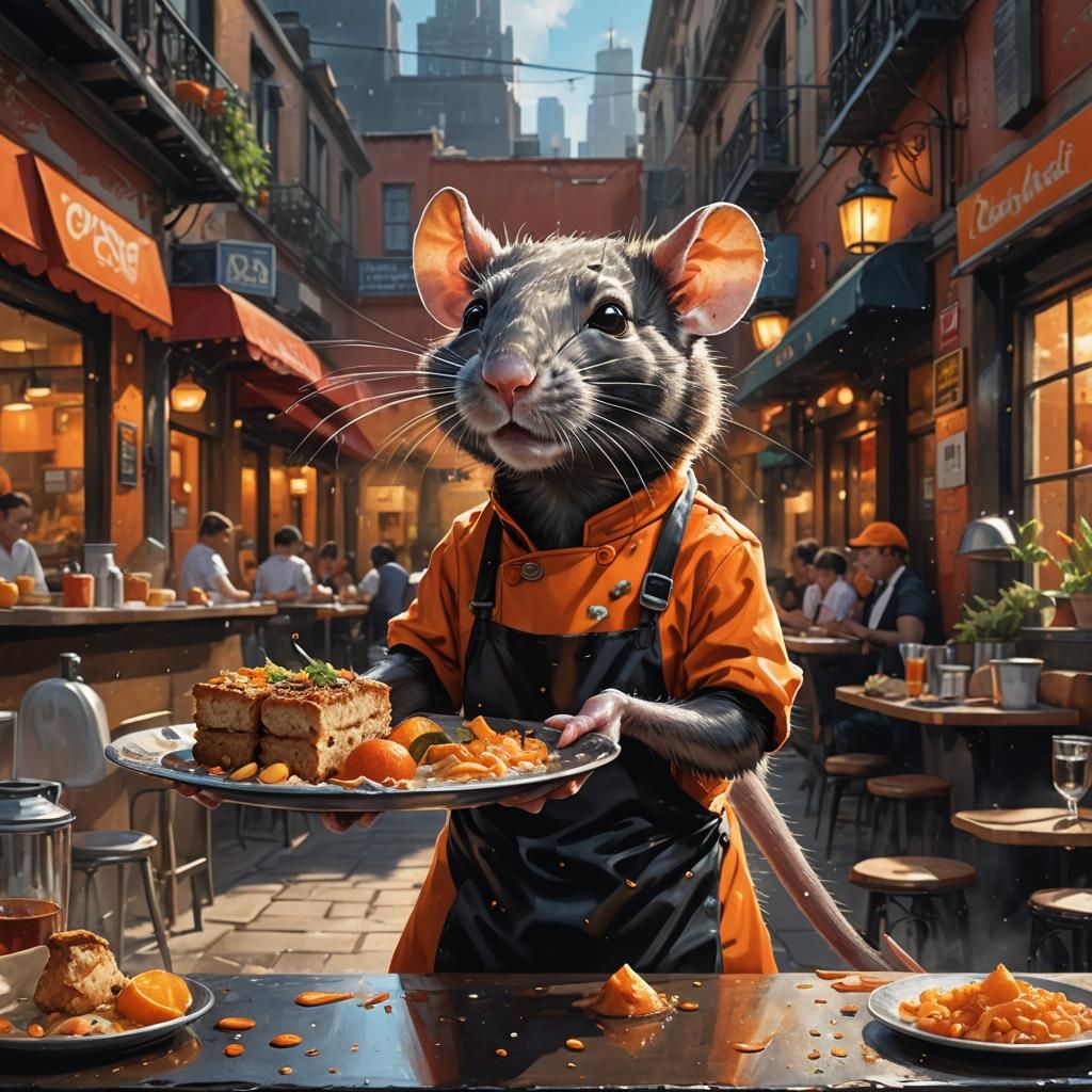Rat Waiter Concept Art in Splash Art Style