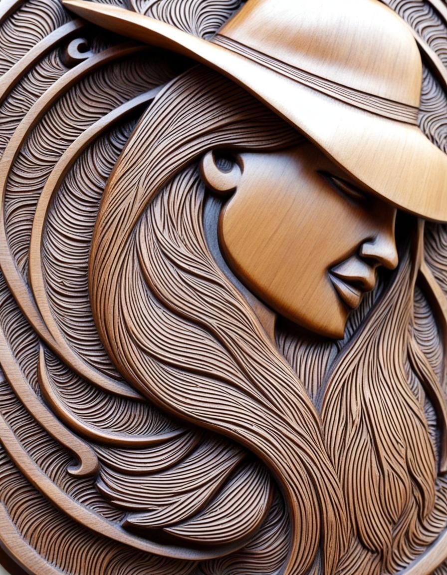 Intricately Carved Wooden Plaque of a Woman