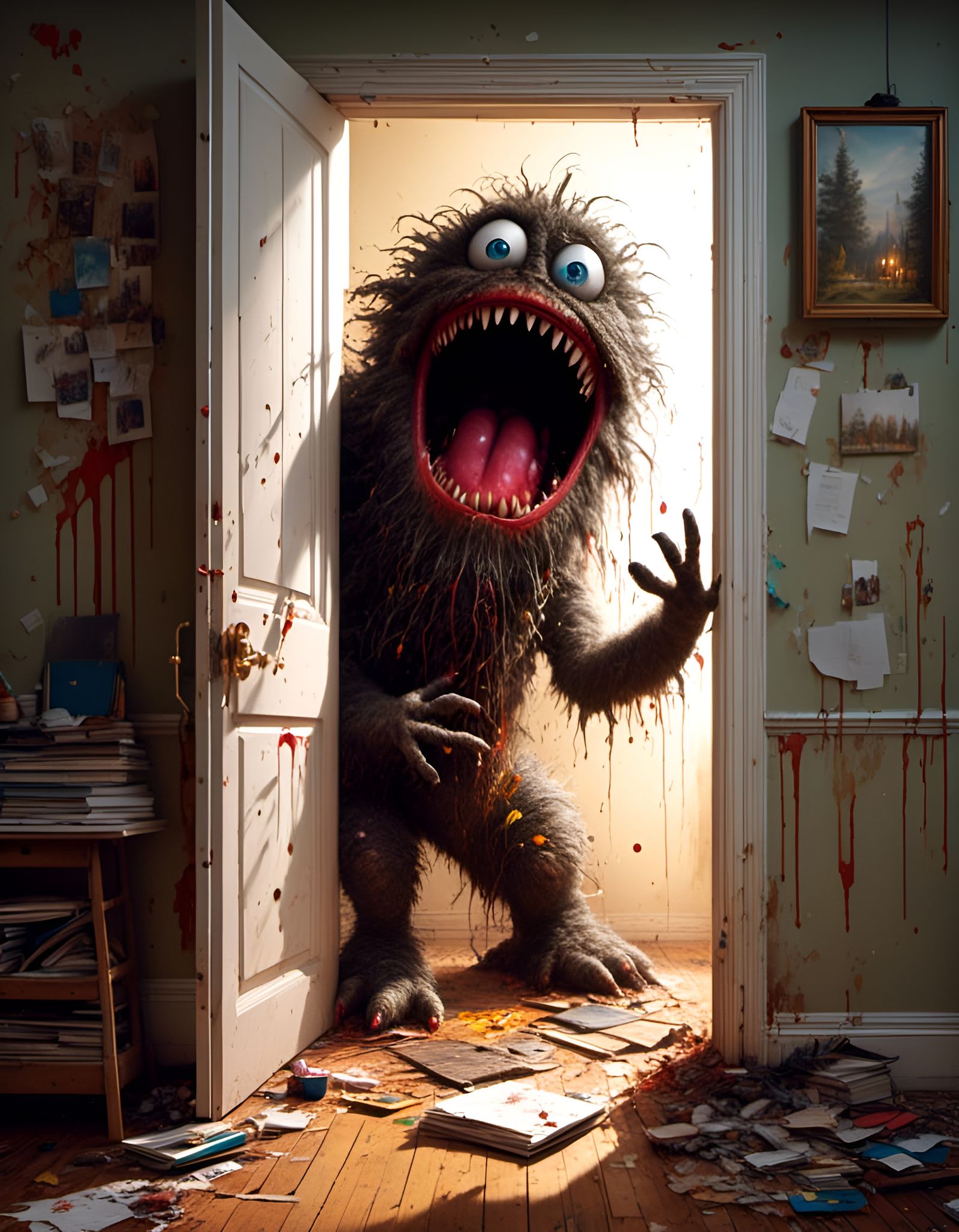 Happy Monster Cartoon in Hyper-Detailed Style