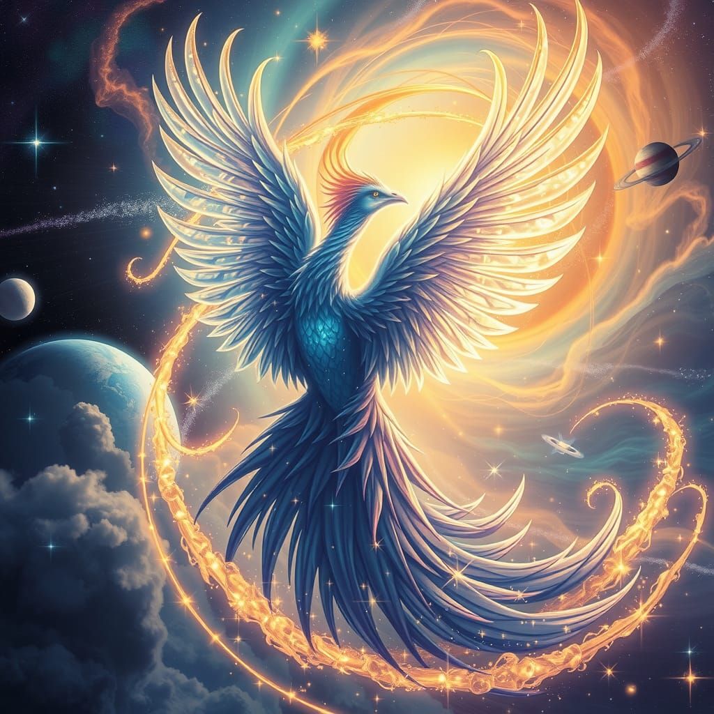 Starlight Phoenix Soaring Through Cosmic Nebula
