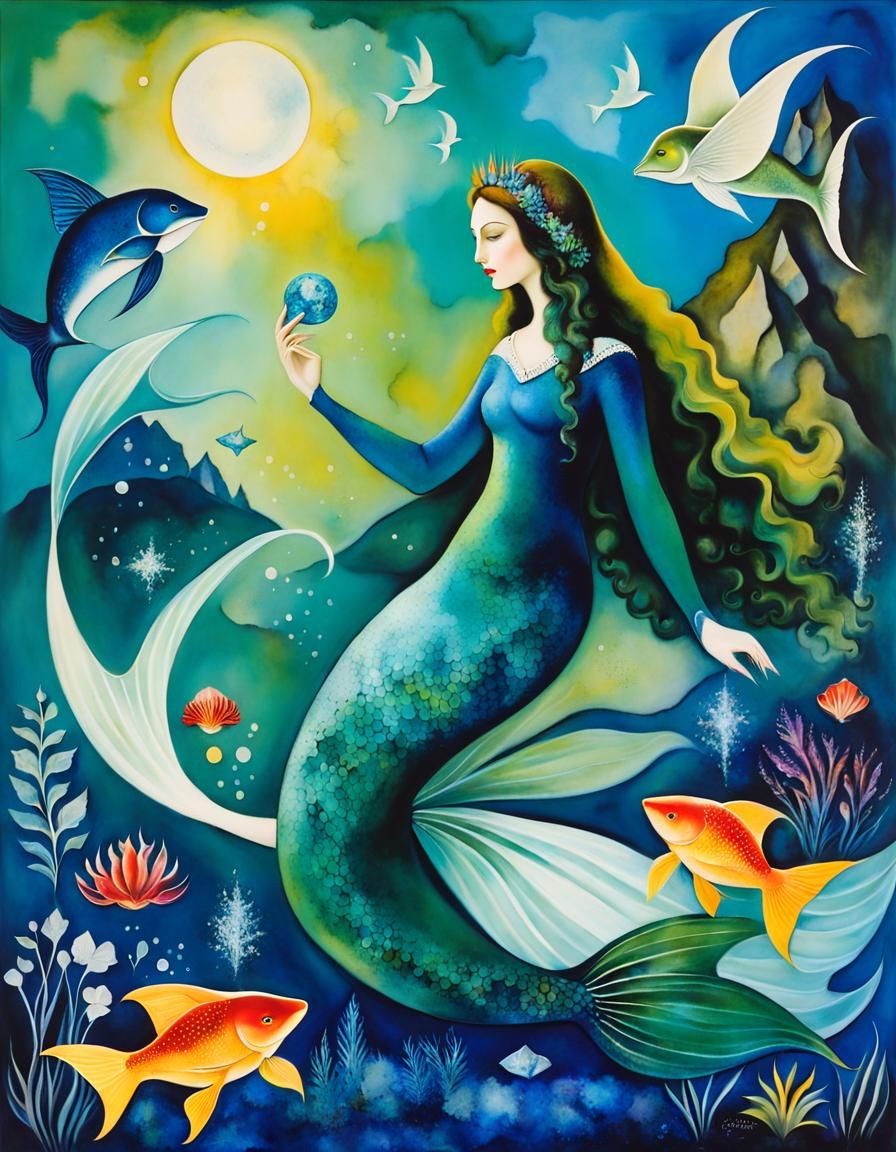 Mysterious Mermaid in Sparkling Alcohol Ink Style