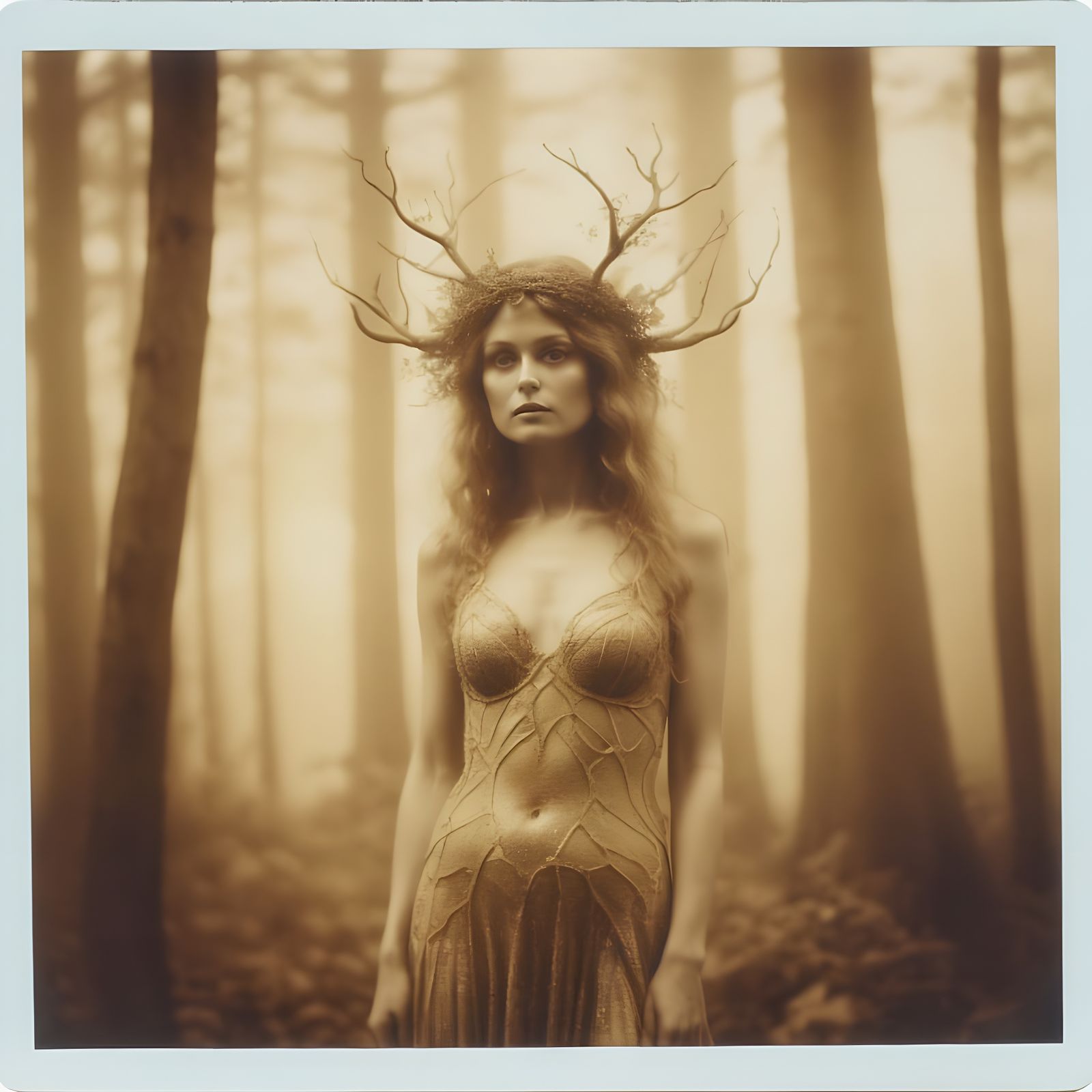 Dryad in Sepia Tones: A Mystical Forest Encounter