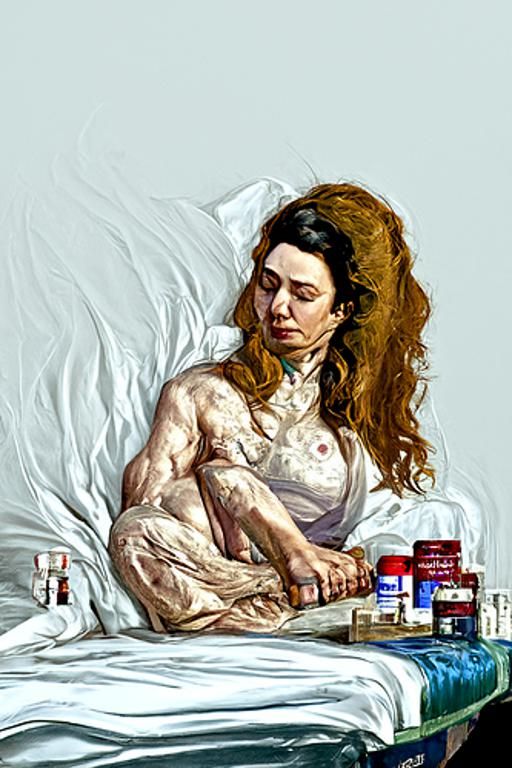 Pale Woman in Bed: Digital Illustration