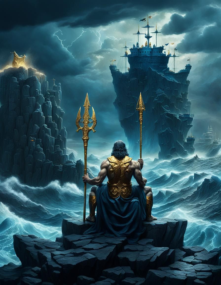 Poseidon Watching Caravels: Epic Digital Matte Painting