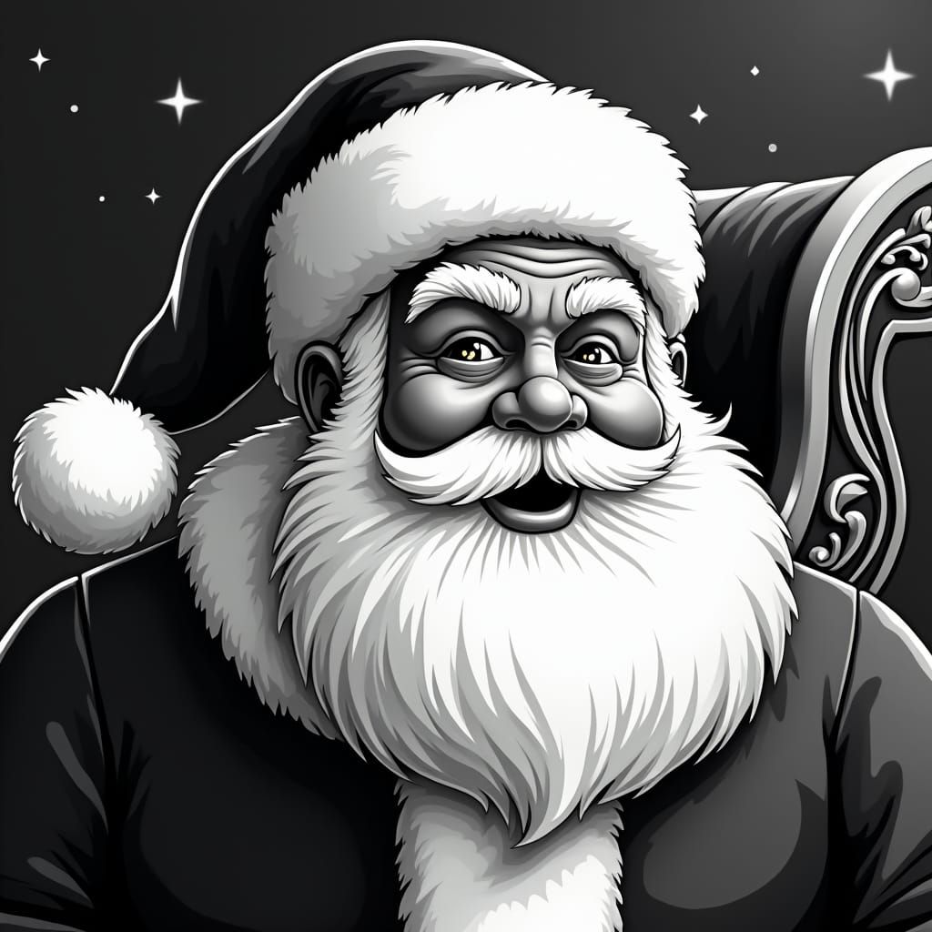 Santa in Sleigh: Black and White Vector Logo