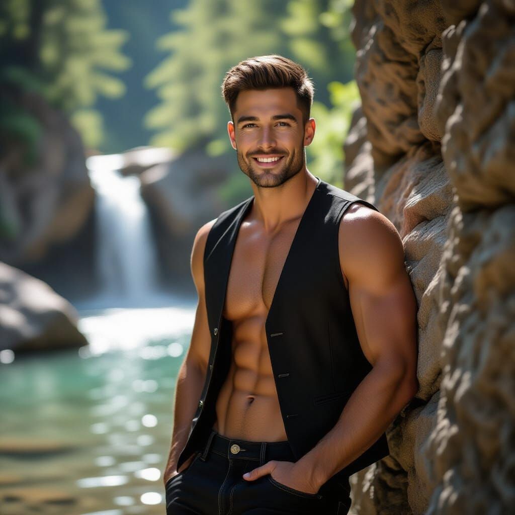 European Man in Forest Clearing, Photorealistic Style