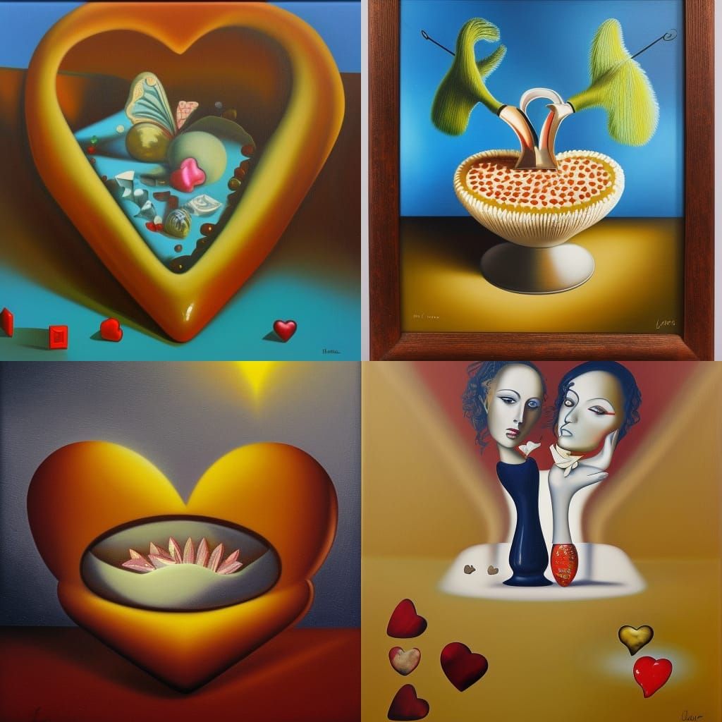 Surreal Crystal Hearts and Tarts Oil Painting