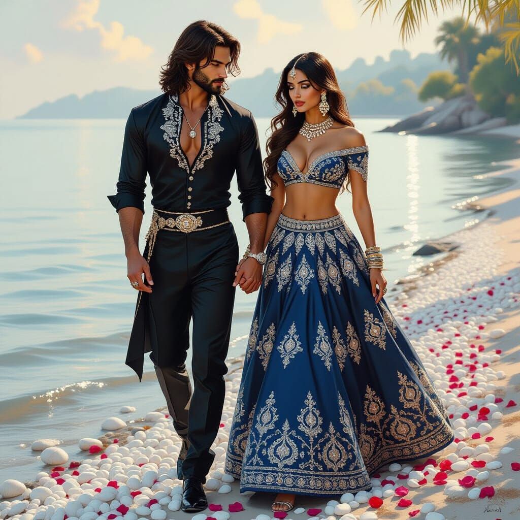 Romantic Lakeside Scene in Matte Painting Style