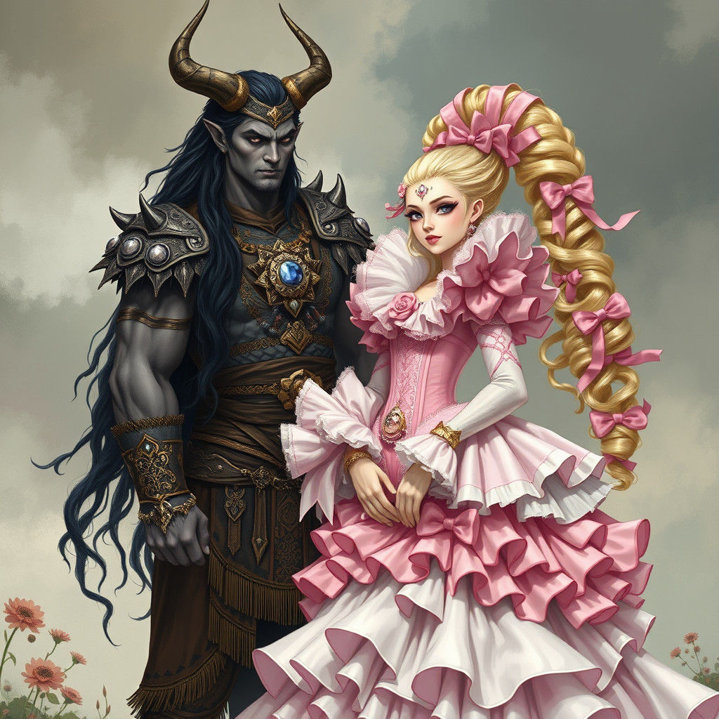 Demon King and Princess Bride in Dark Fantasy Style