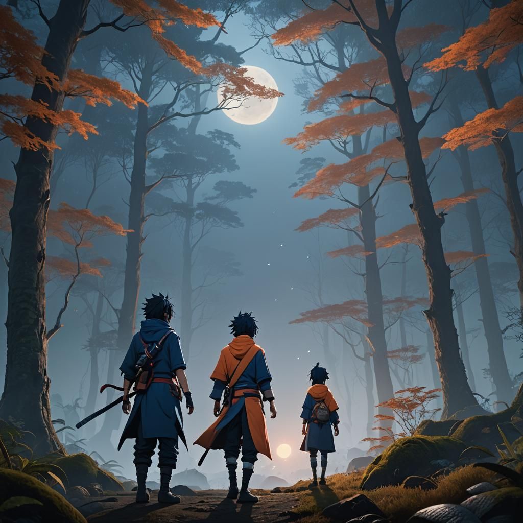 Sarada and Sasuke Uchiha in Misty Forest