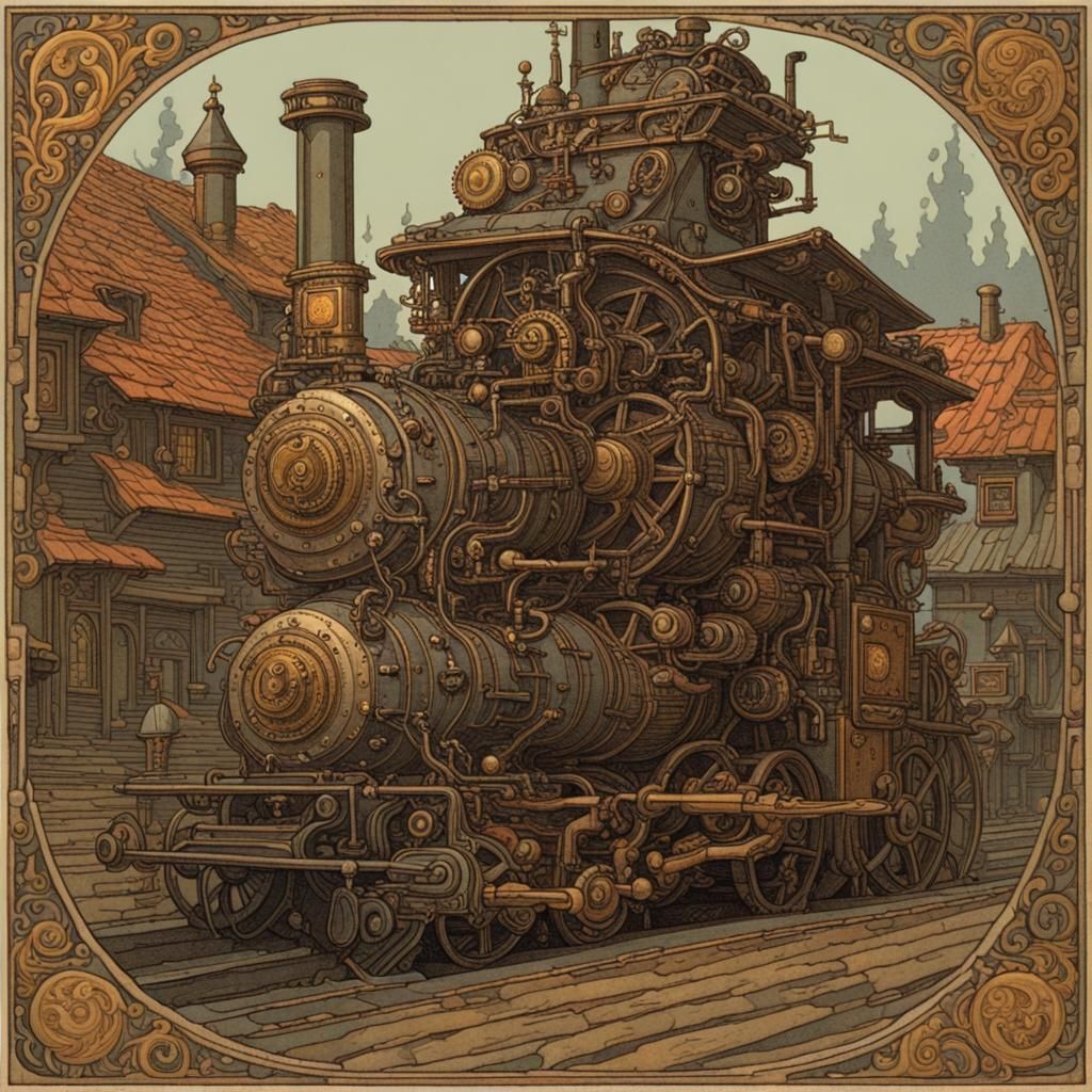 Steampunk Knight in Bilibin Style