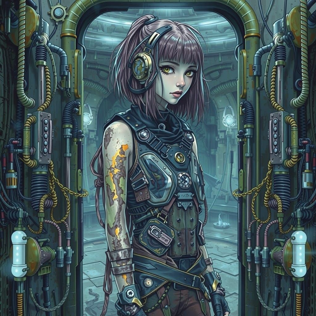 Cyberpunk Biomechanical Girl with Platinum Cybernetics