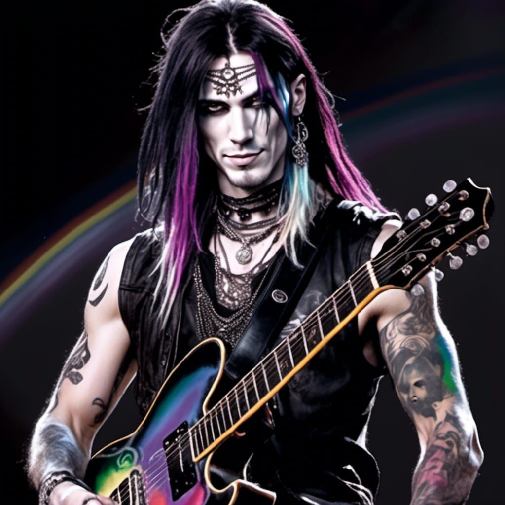 Goth Metalhead with Rainbow Hair and Tattoos