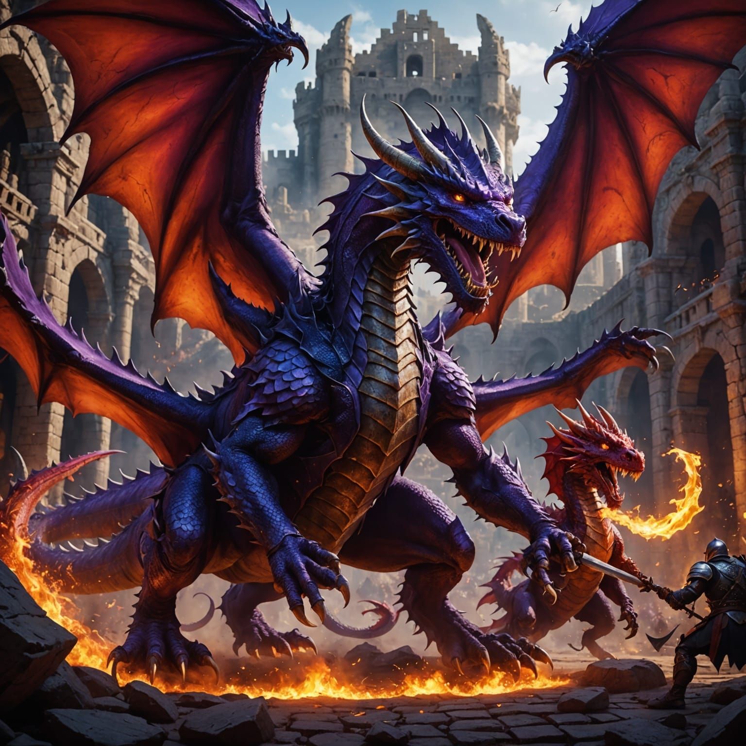 Epic Dungeon Battle in a Cyberpunk Coliseum