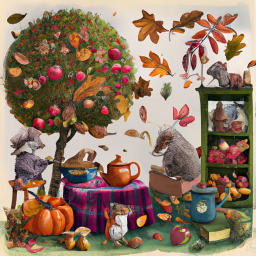Autumn Scene in Beatrix Potter Style