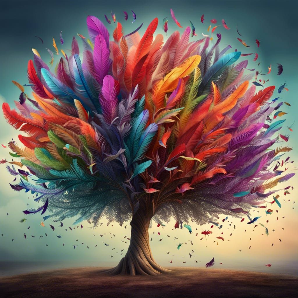 Colorful Feather Tree: Whimsical AI Art
