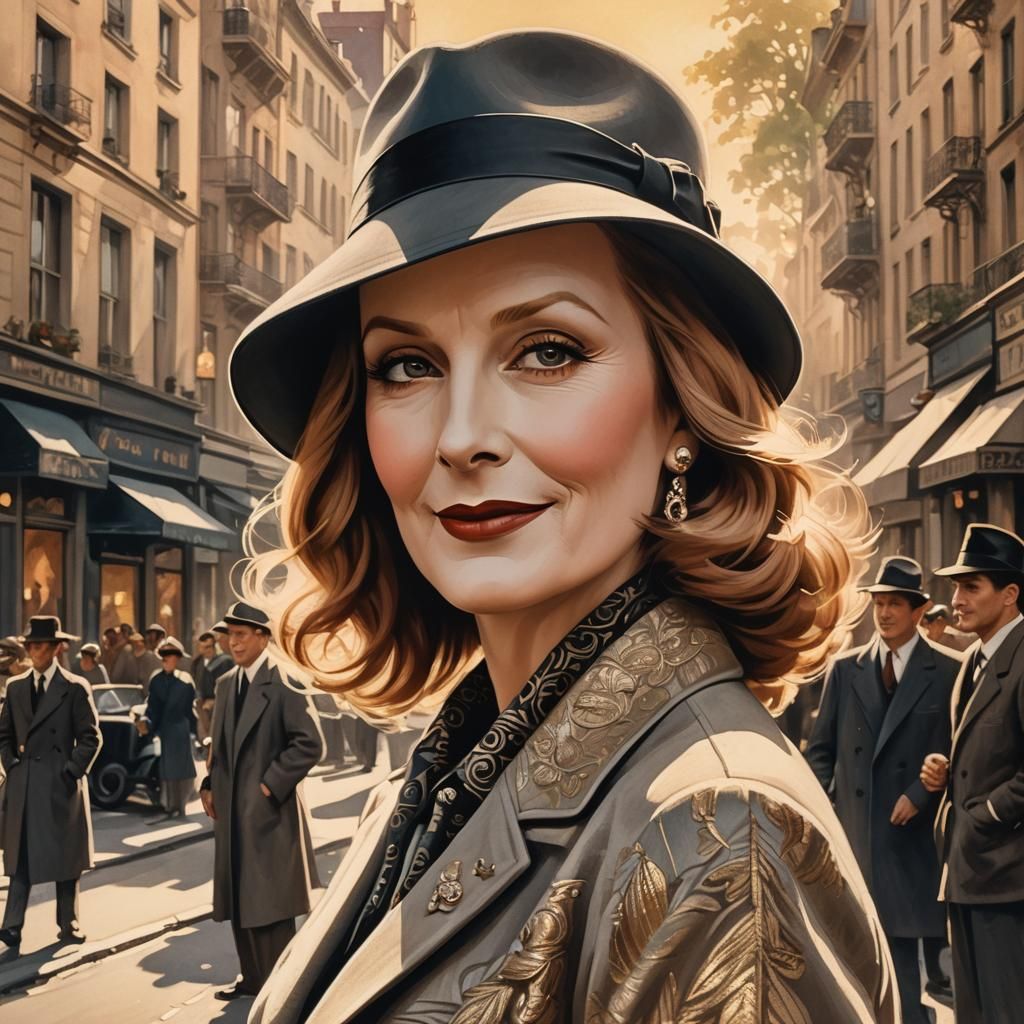 Greta Garbo as Ninotchka: Art Nouveau Portrait