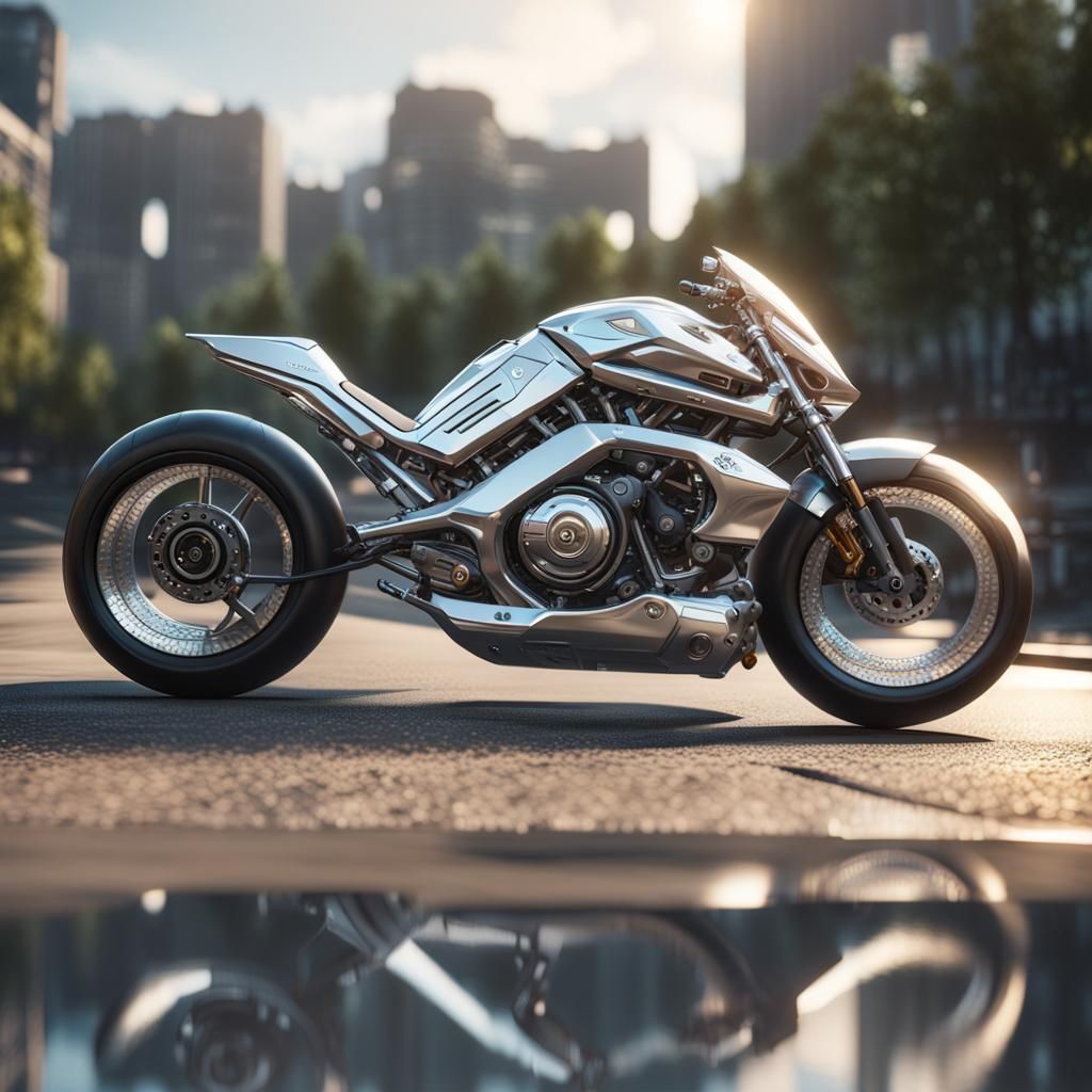 Futuristic Silver Bike in 3D Game Cinematic Style