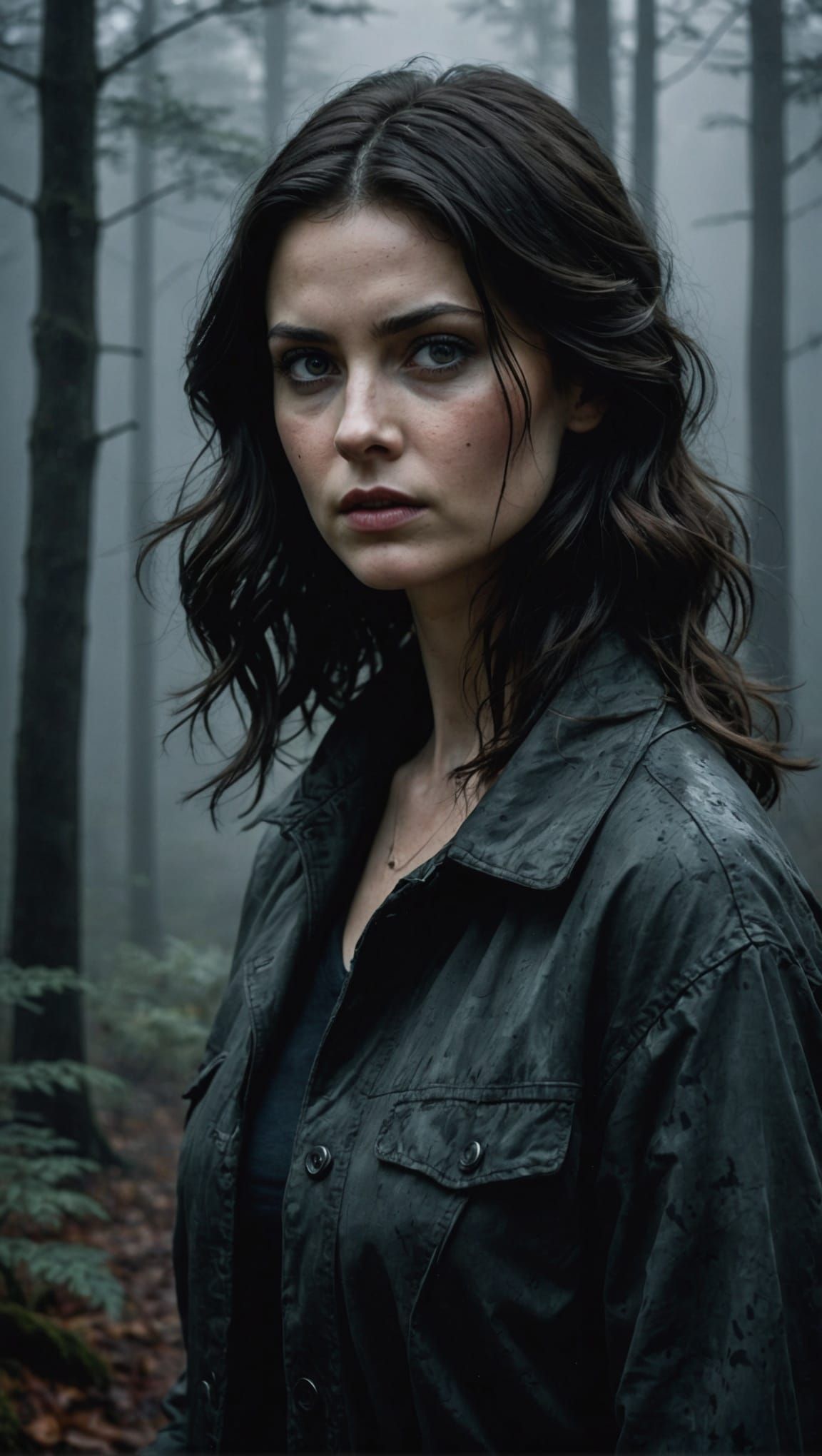 Film Noir Woman in Haunted Forest