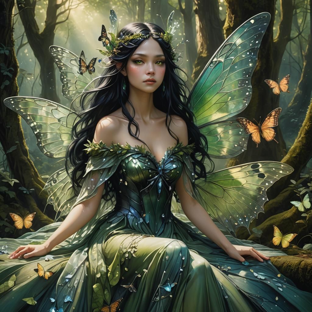 Winged Fairy Goddess in Forest Clearing