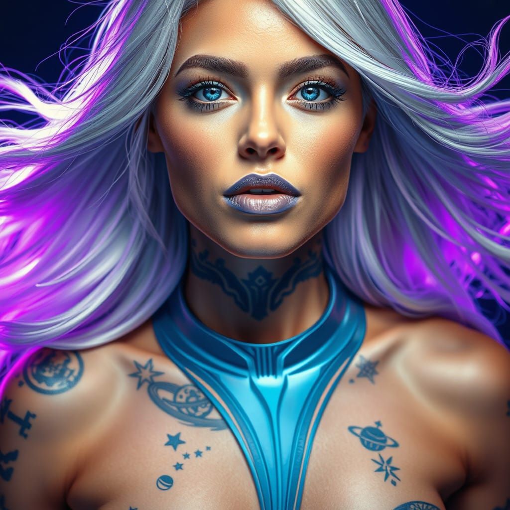 Astute Aquarius Woman in Futuristic Attire