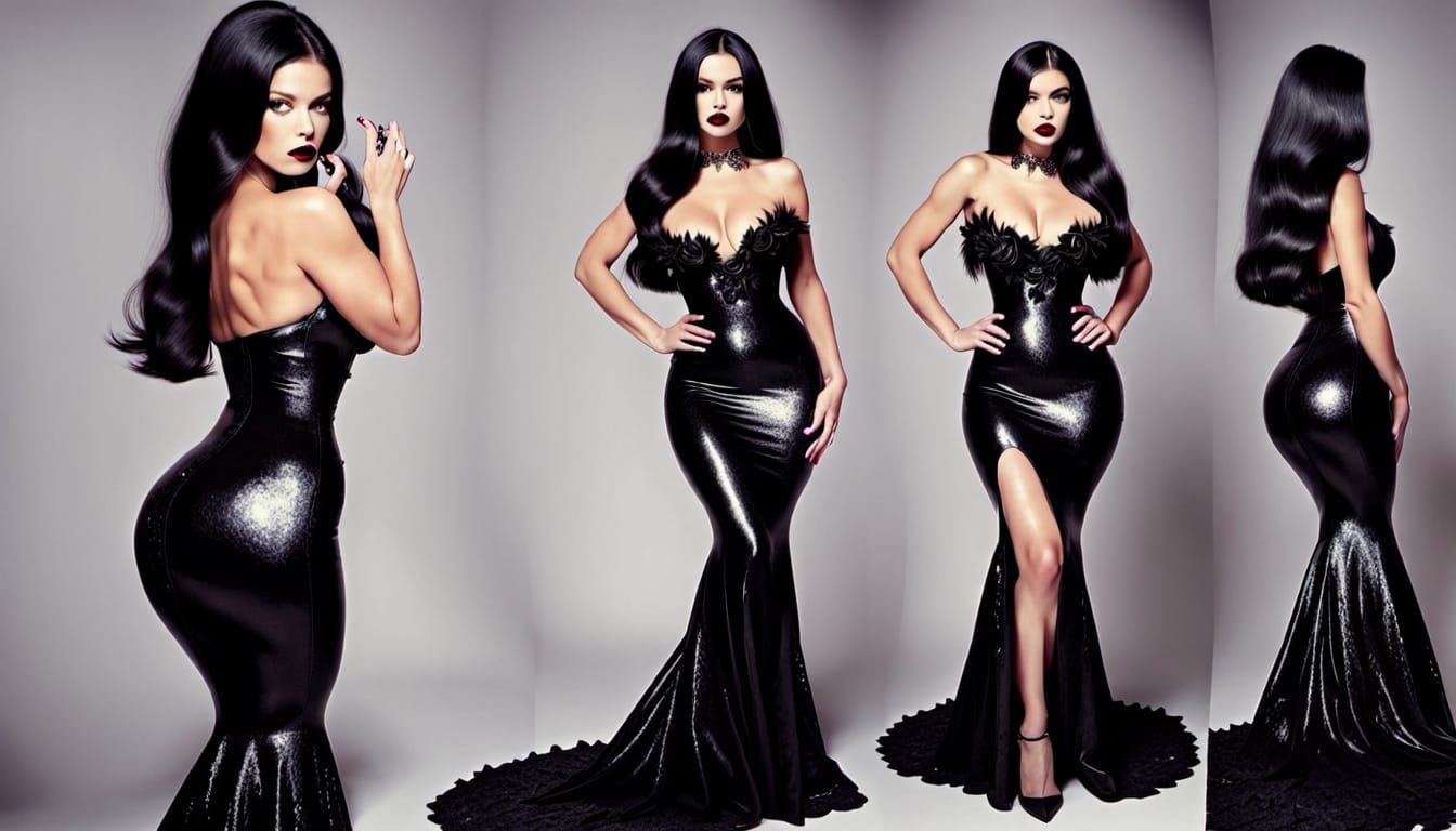Curvy Woman in Black Mermaid Gown