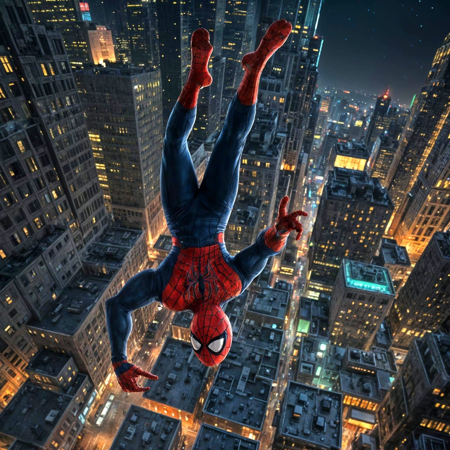 Spider-Man's Night Flight: A Superhero Cityscape