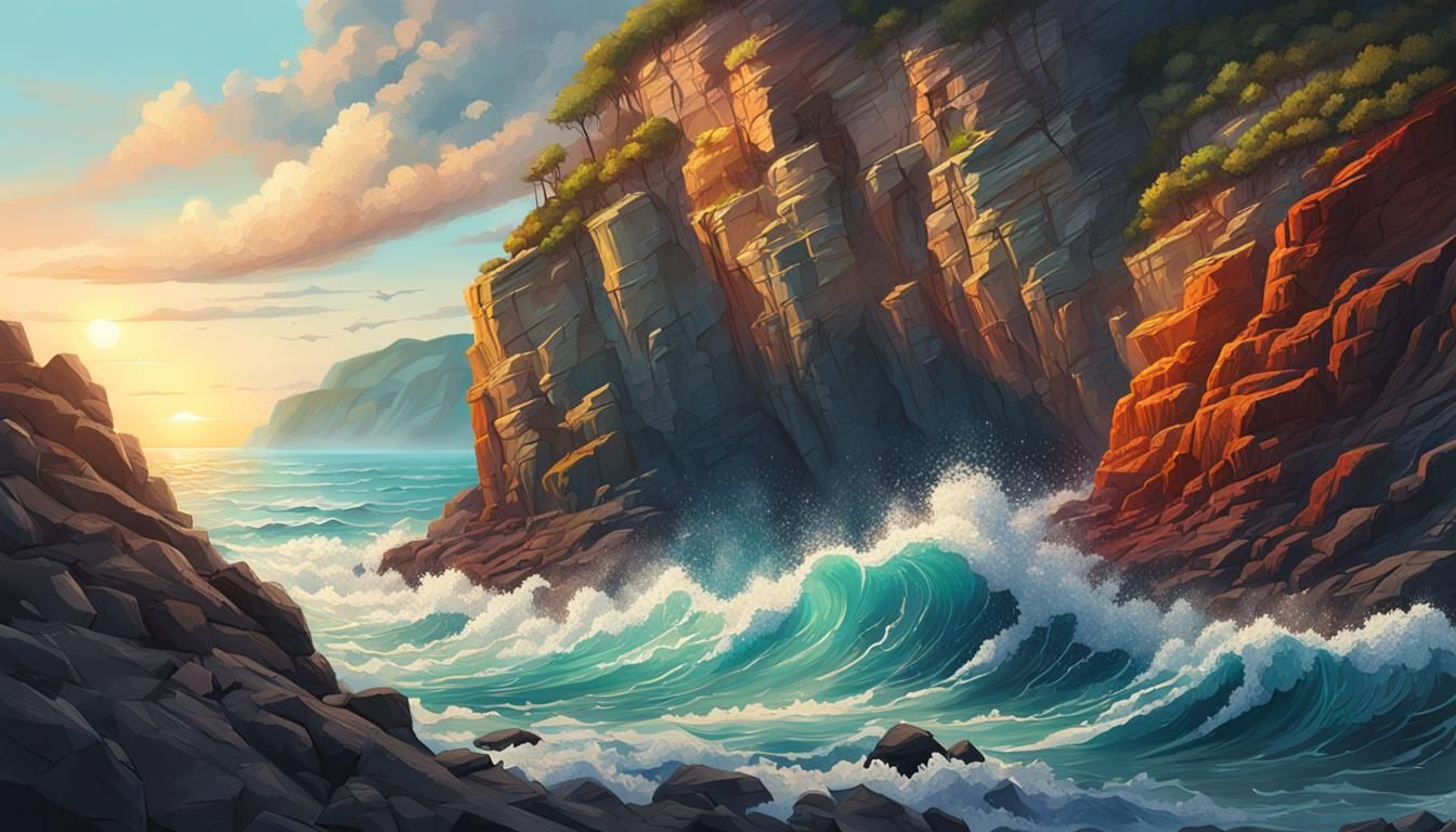 Hyperrealistic Cliffside Ocean Concept Art