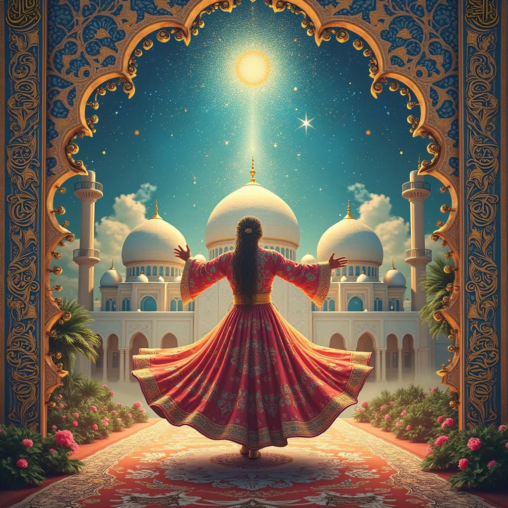 Swirling Dervish Collage with Arabic Calligraphy