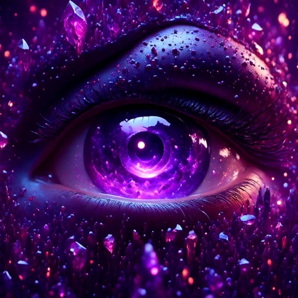 Bioluminescent Eye Surrounded by Crystals