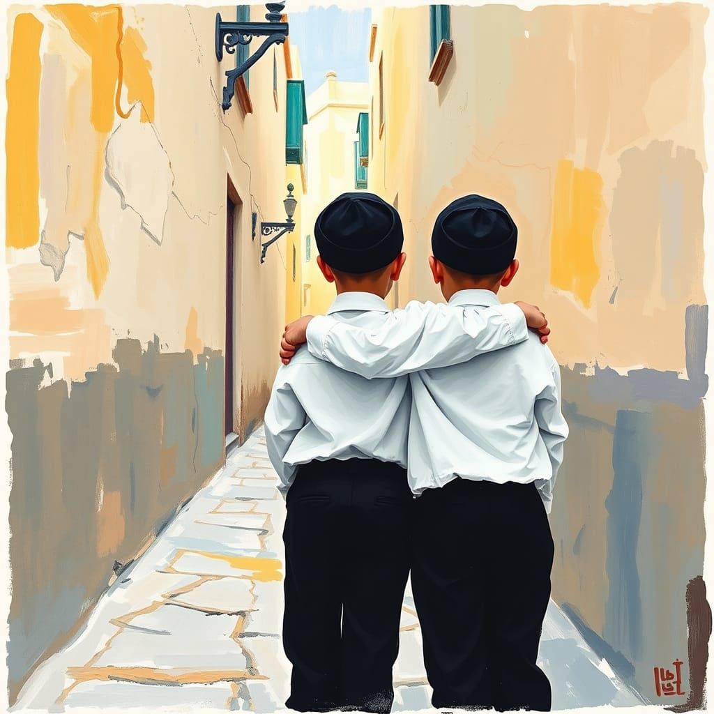 Abstract Expressionist View of Two Boys in Jerusalem