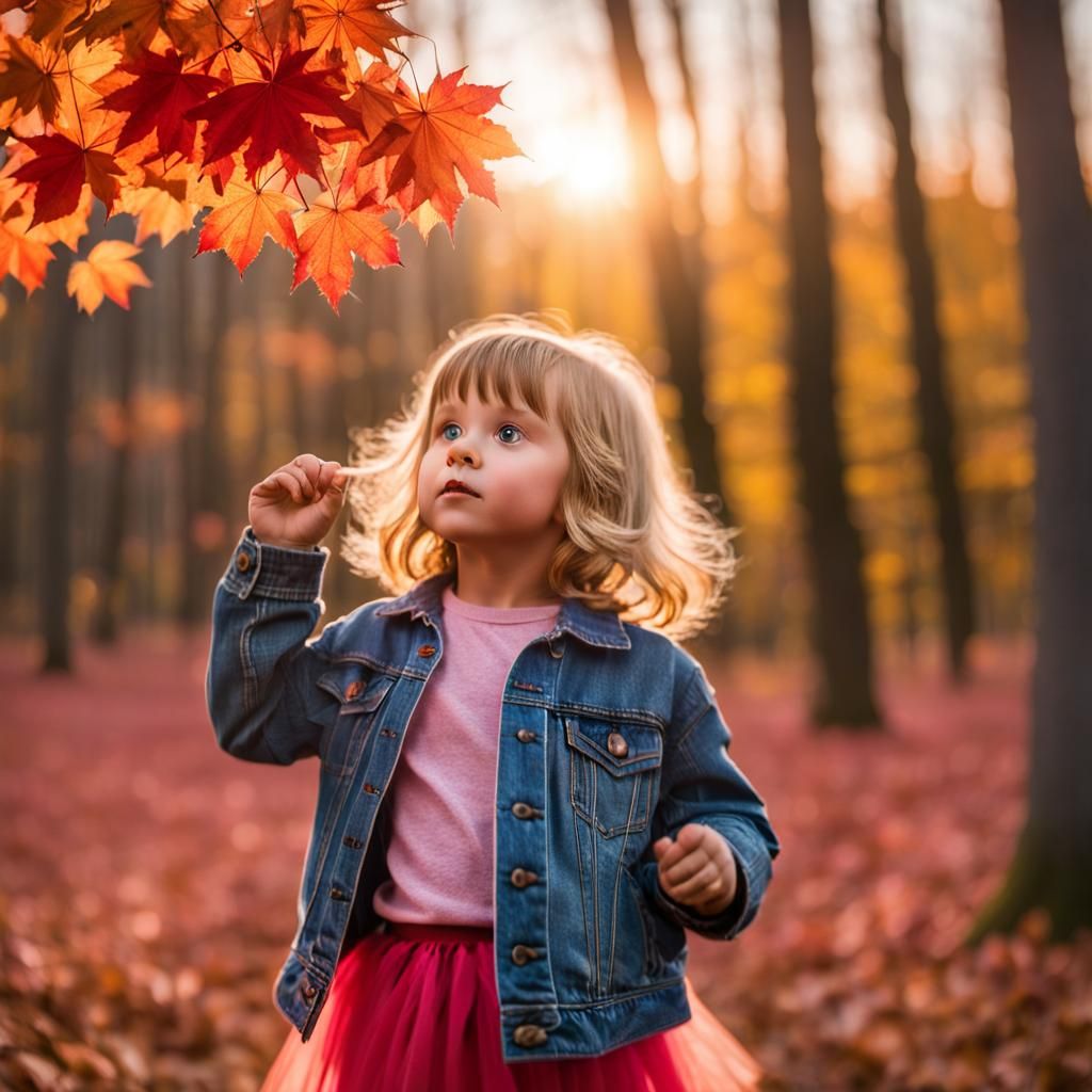 Girl in Tutu Gazing at Autumn Tree