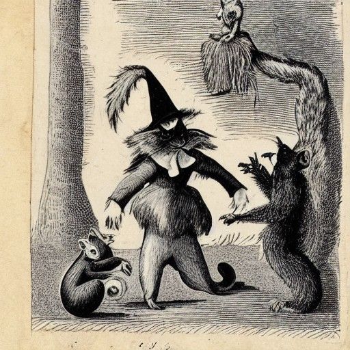 Witch Casts Spell, 18th Century Atlas Illustration