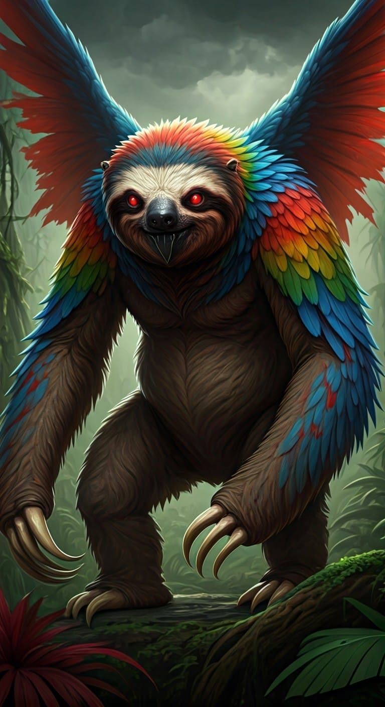 Demonic Sloth-Parrot Hybrid in Gothic Jungle