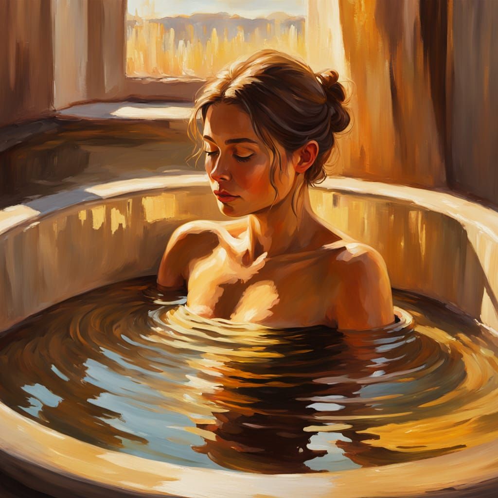 Woman in Tub: Impressionist Oil Painting