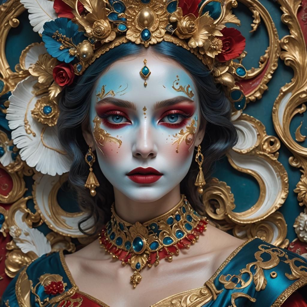 Woman with Venetian Makeup in Aurorapunk Style