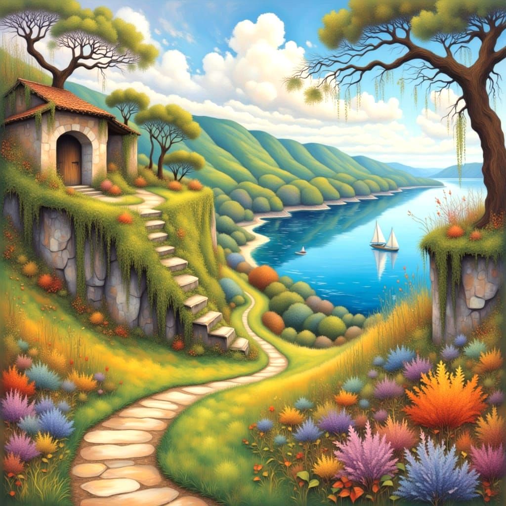 Charming Irish Cottages Amidst Vibrant Wildflowers and Seren...